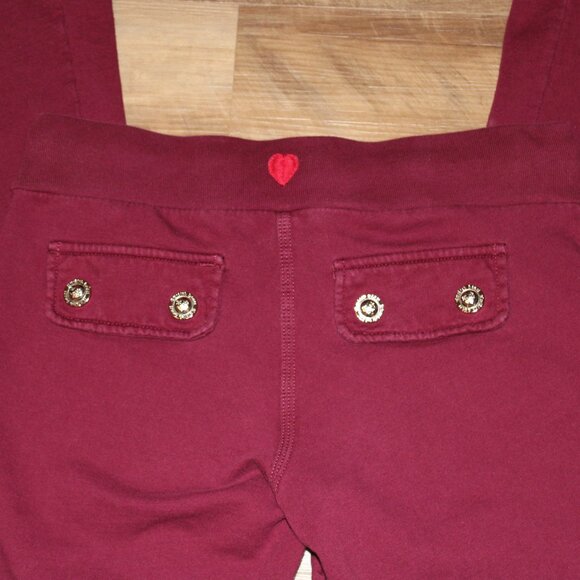 TWISTED HEART Size P-SM Burgundy Wine Rhinestone Heart Wide Leg Sweatpants - Picture 10 of 10